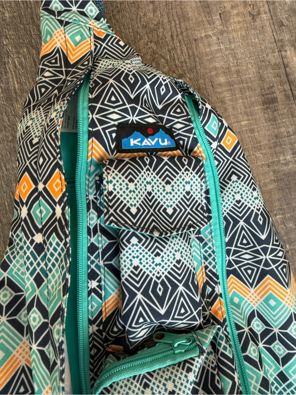 Kavu Teal & Orange Geometric Sling Backpack - Picture 2 of 7